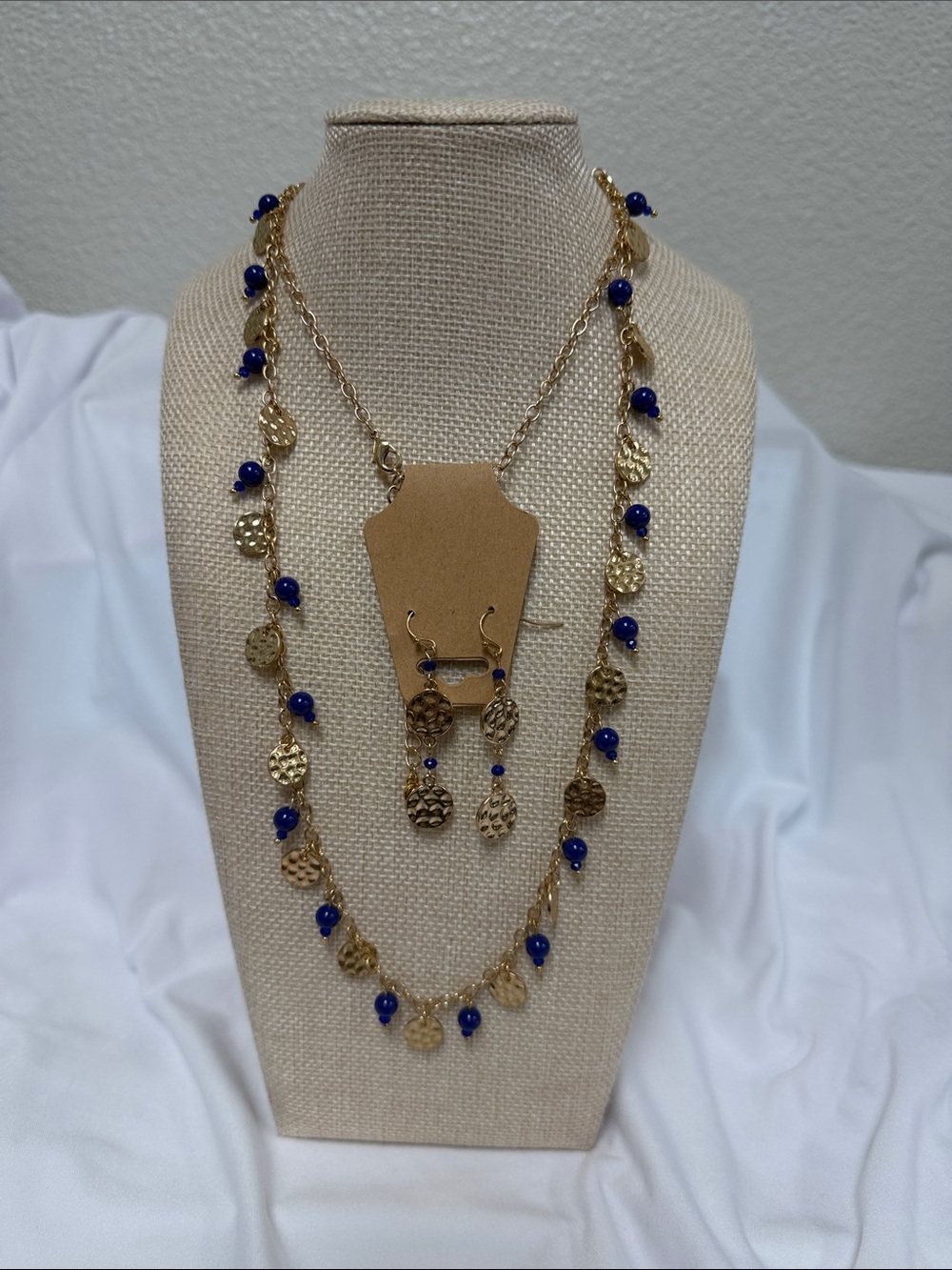 Gold and Royal Blue Layered Necklace & Earring Set